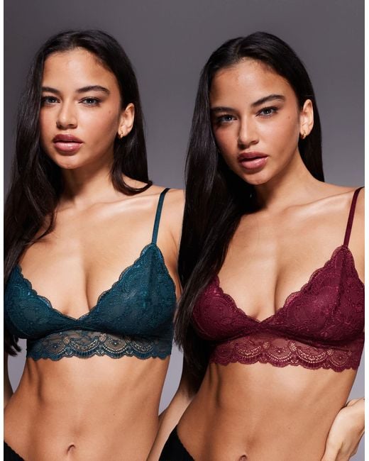 ASOS Black 2 Pack Longline Padded Lace Bralette