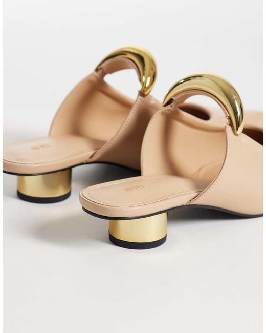 JW PEI White Helena Mules With Gold Metal Detail