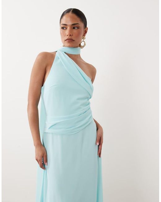 TFNC London White Chiffon One Shoulder Scarf Neck Maxi Dress