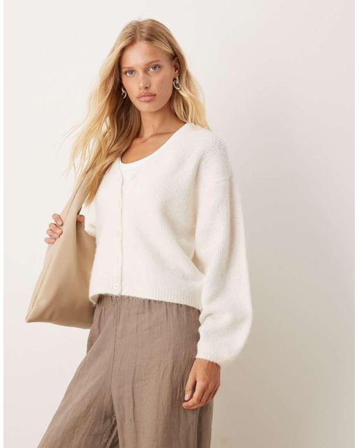 Gina Tricot Natural V Neck Knitted Wool Alpaca Cardigan