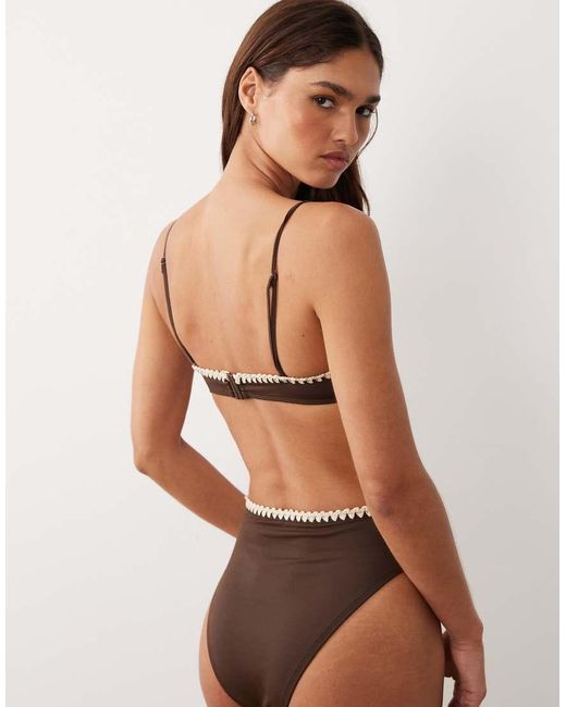 ASOS Brown Whitney Whip Azores High Leg High Waist Bikini Bottoms With Whipstitch Detailing