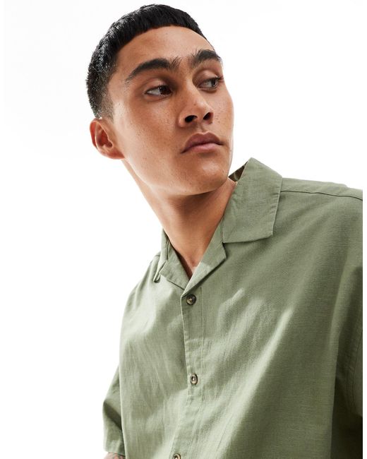 ASOS Green Boxy Oversized Linen Look Shirt With Revere Collar for men