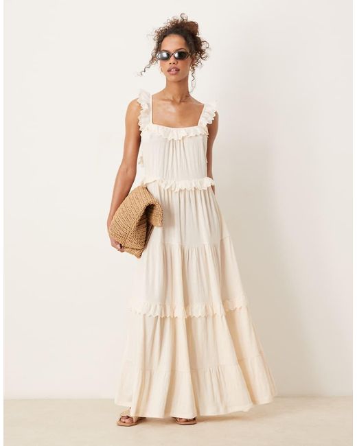ASOS Natural Lace Insert Ruffle Tiered Swing Maxi Dress