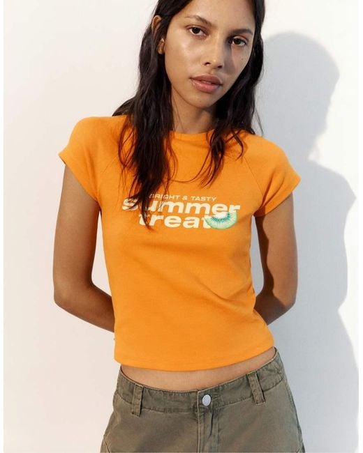 Pull&Bear Orange Fruit Graphic T-shirt