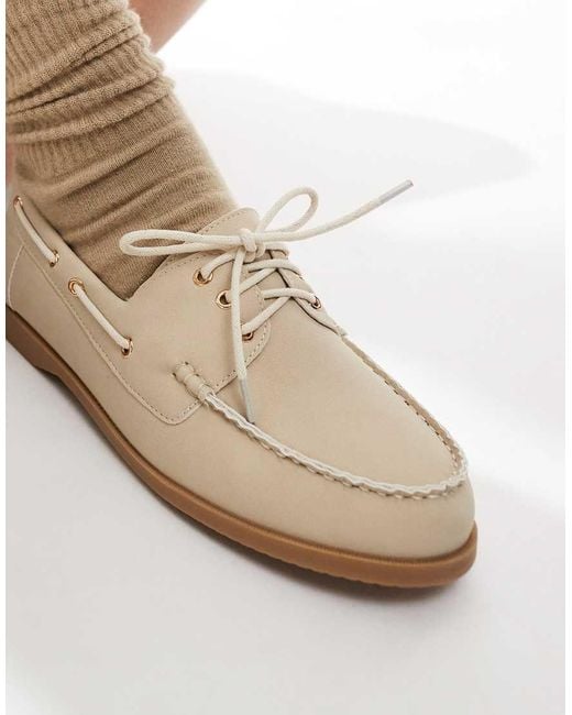 Scarpe Da Barca Stringate Tortora A Pianta Larga di London Rebel in Natural