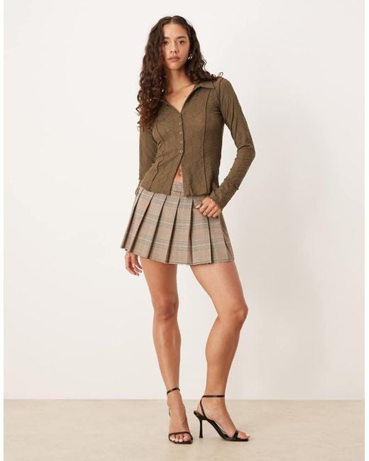 Brave Soul Natural Long Sleeve Collared Textured Jersey Top