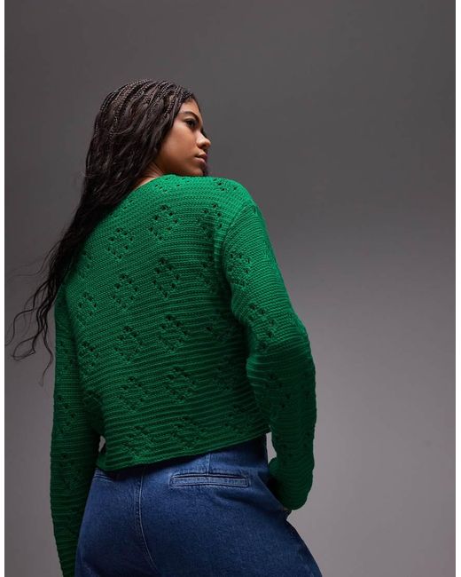 Cárdigan Con Lazadas De Pointelle De TOPSHOP de color Green