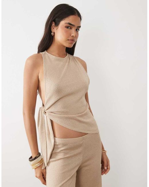 ASOS Natural Textured Jersey Tank Top With Side Knot Detail