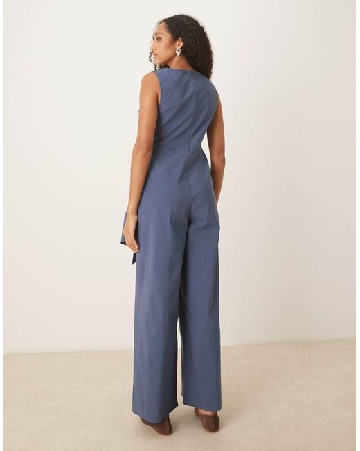 ASOS Blue Asym Liquid Strap Detail Jumpsuit With Wrap Over