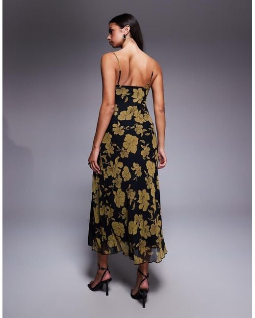 New Look Black Floral Cowl Neck Midi Dress