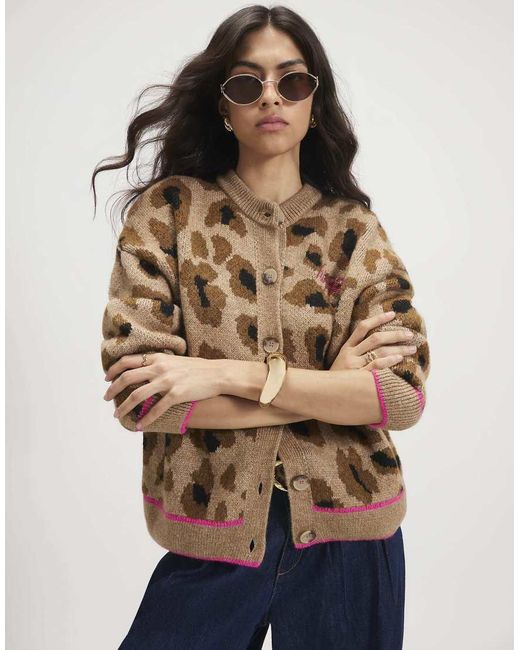 River Island Blue Knitted Leopard Print Cardigan