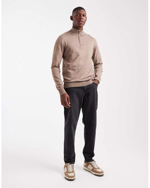Threadbare Natural 1/4 Zip Knitted Jumper for men