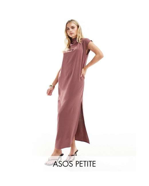 Asos design petite - robe longue droite à col montant - mauve ASOS en coloris Red