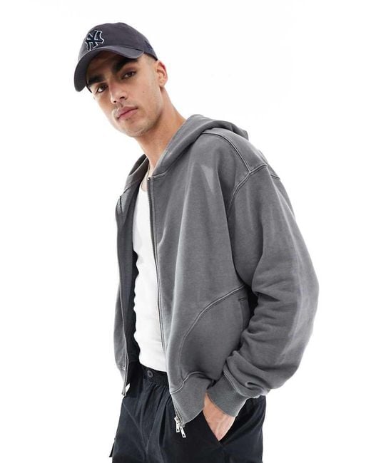 Cotton On Gray Cropped Box Zip Up Hoodie for men