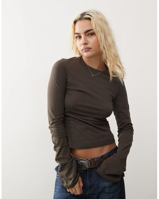 Weekday Green Long Bell Sleeve Top With Roll Neckline