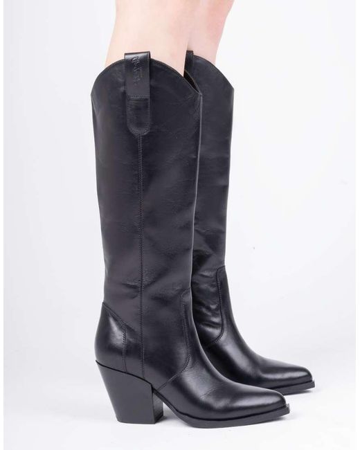 OFF THE HOOK Blue Austin Leather Pointed-Toe Knee-High Western Boots