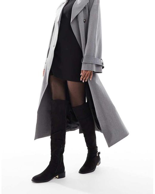 SEQWL Black Latte Buckle Detail Over The Knee Boots