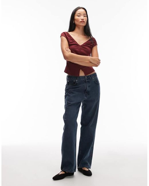 Top Fruncido Con Cuello De Pico Y Lazada En La Espalda De -Rojo ASOS de color Red