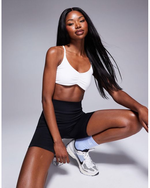 4505 White Light Support Ruched Front Strap Back Sports Bra