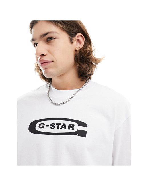 G-Star RAW White Old School Logo Oversized T-shirt for men
