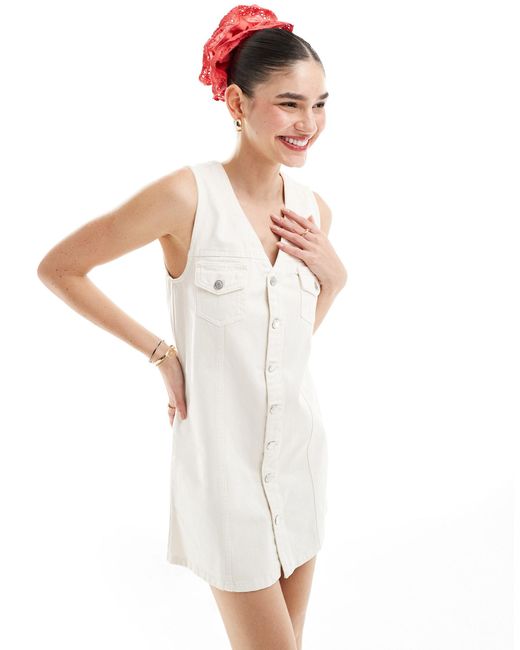 ASOS White Denim Waistcoat Mini Dress With Button Through