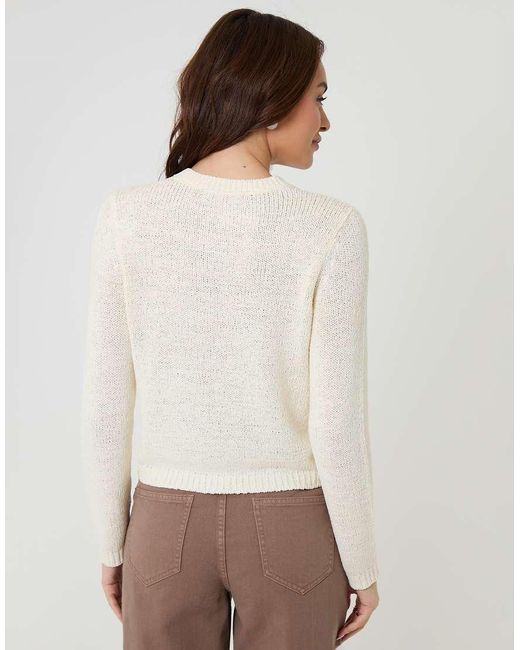 Threadbare Natural Knitted Yarn Crew Neck Cardigan