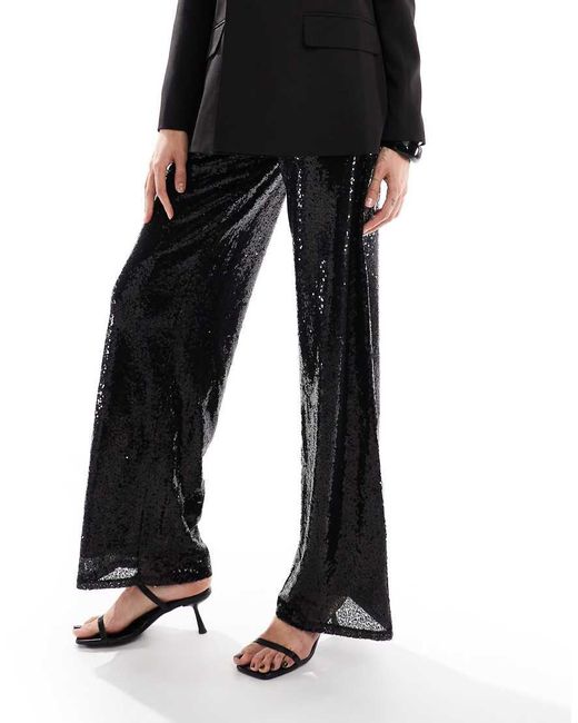 ONLY Black High Waist Pull On Sequin Trousers