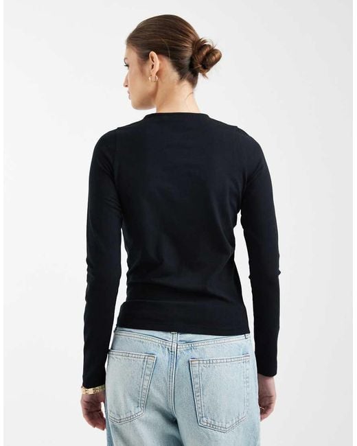 ASOS Blue Cotton Long Sleeve Round Neck Top