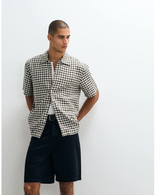 SELECTED White Linen Blend Short Sleeve Shirt for men