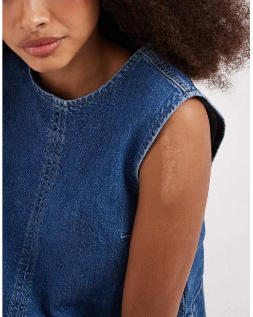 Pieces Blue Sleeveless Denim Top