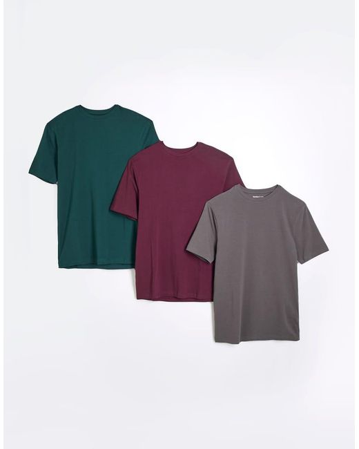 River Island Purple Muscle Fit T-Shirts 3 Pack for men