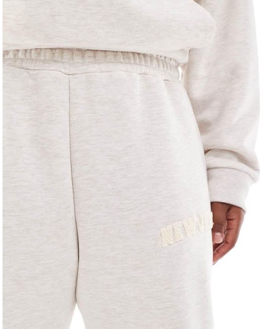 ASOS White Asos Design Curve Straight Leg jogger Co-ord With Chenille New Jersey Graphic