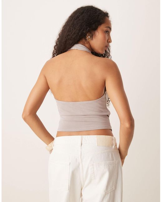 Mango White Asymmetric Halter Neck Top With Ruched Cinch Waist Detail