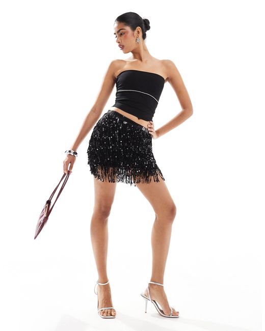 Pull&Bear Blue Sequin Tassel Mini Skirt