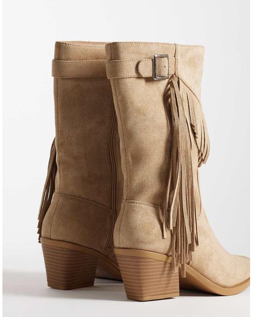 SEQWL Brown Cowboy Knee Boots With Buckle Trim And Fringe