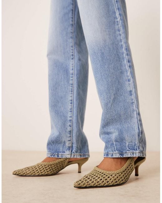 ASOS Blue Starry Weave Detail Mid Heeled Shoes