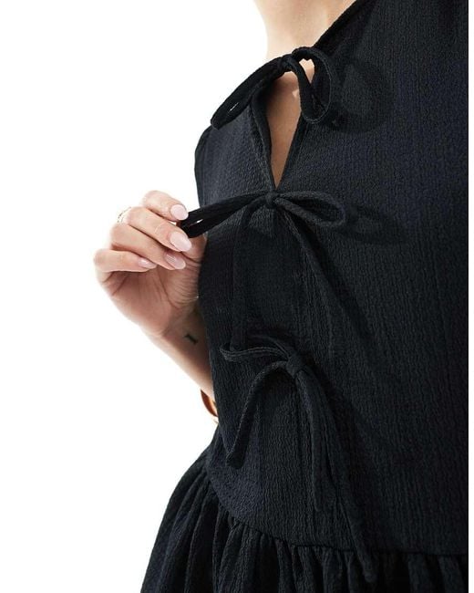 New Look Blue Tie Front Peplum Top