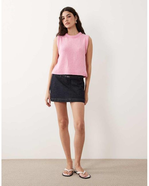 ASOS Pink Knit Cotton Blend Boucle Tank Top