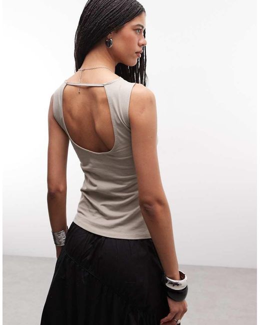 Weekday Gray Slash Neck Tank Top With Open Back
