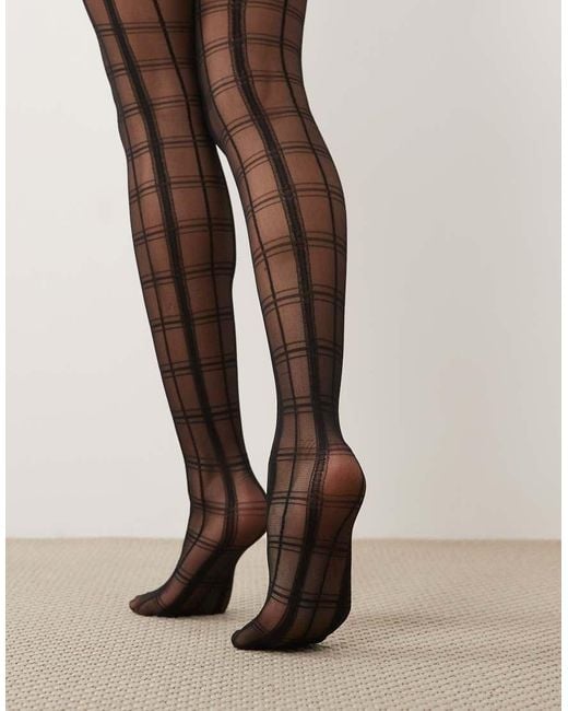 Kaiia Black Exclusive Check Pattern Sheer Tights