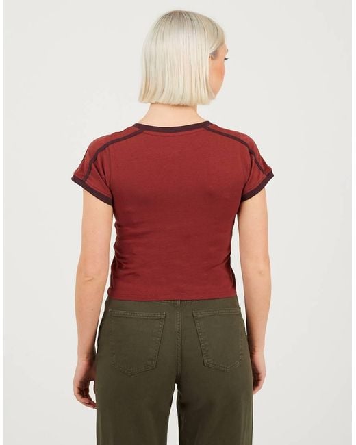Brave Soul Red Stripe V-Neck T-Shirt