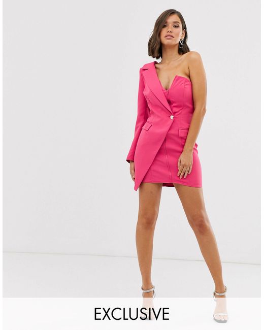 Missguided Pink Exclusive One Shoulder Blazer Dress