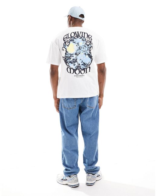 Jack & Jones White Oversized T-shirt With Moonlight Back Print for men