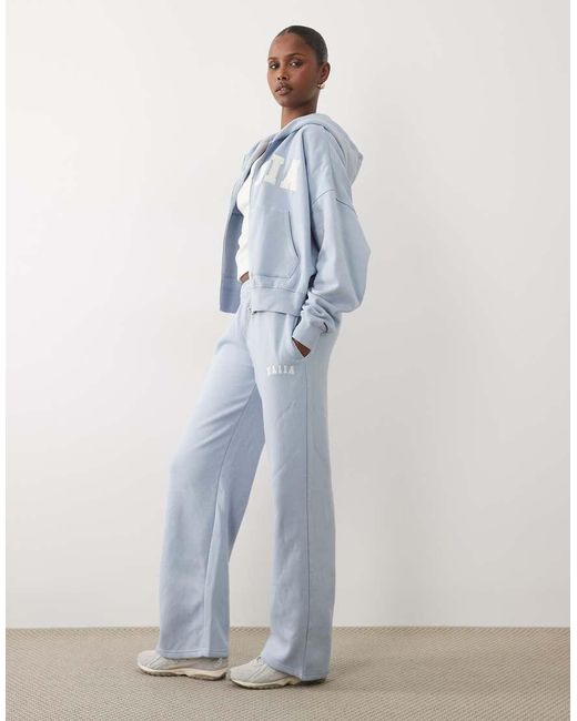 Kaiia Blue Cotton Rich Embroidered Logo Wide Leg Sweatpants