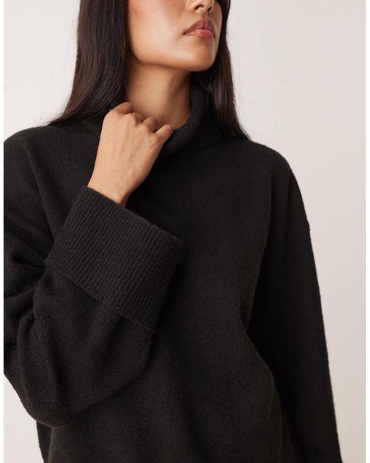 Vila Black Roll Neck Knitted Jumper With Cuff Detail