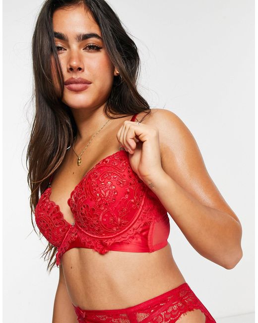 Ann Summers Red Fiercely Sexy Sequin And Lace Detail Padded Bra