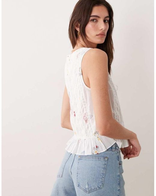 Abercrombie & Fitch White Ruffle Boho Summer Print Sleeveless Top