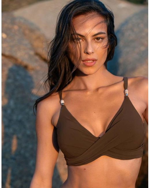 Pour Moi Black Tulum Luxe Matte Non Padded Underwired Twist Front Bikini Top