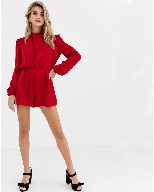 red satin playsuit