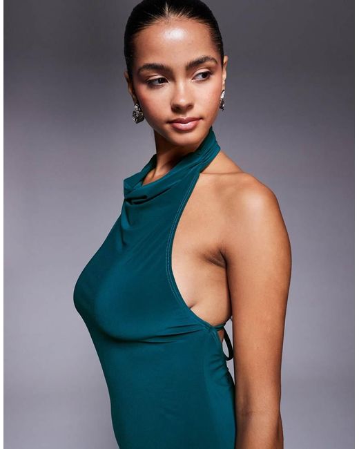 ASOS Blue Halter Draped Maxi Dress With Open Back